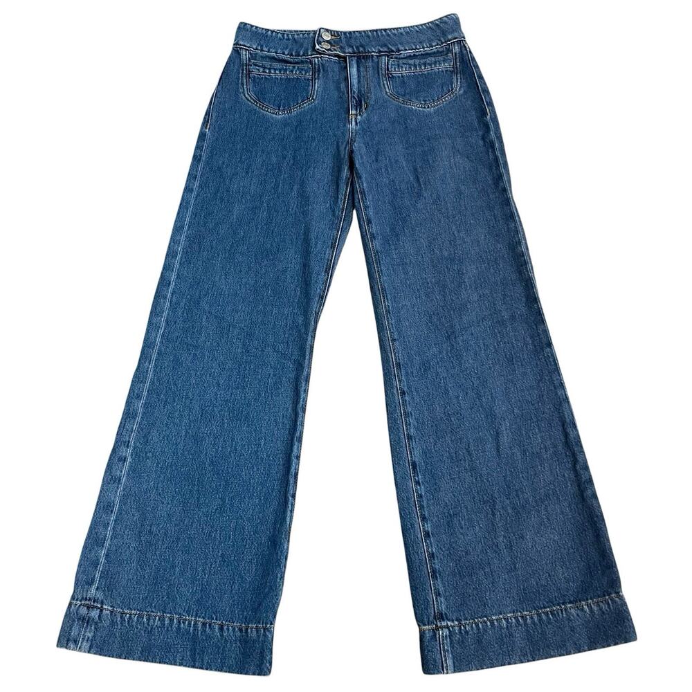 Loft The Wide Leg Jean Size 26/2 Patch Pocket Medium Wash Ankle Preppy Blue